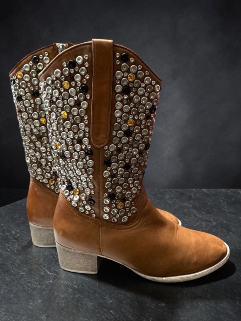 Modern Vice Brown Studded Heeled Boots